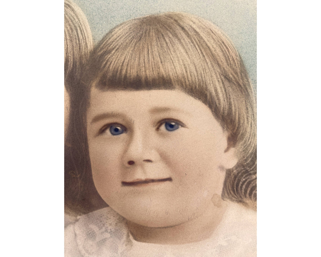 Antique Victorian Hand Tinted Photo of Children in Frame 13.75 x 15.5 - Poppy's Vintage Clothing