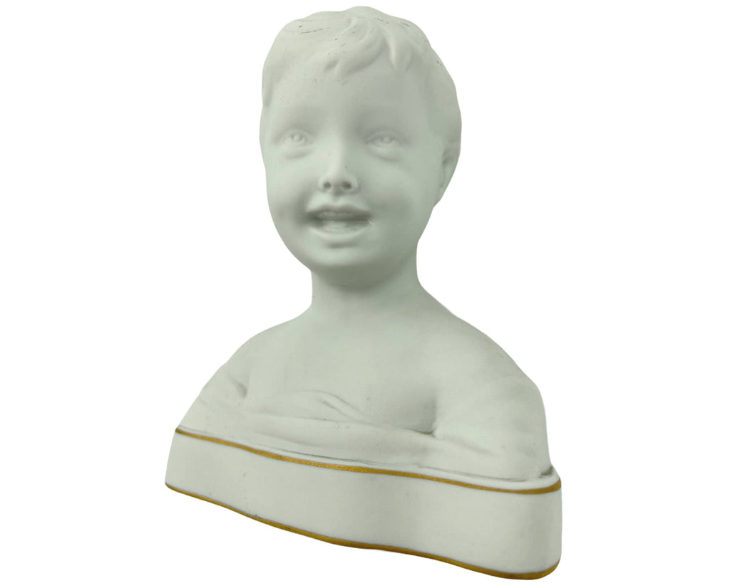 Vintage Tharaud Limoges Parian Bust Laughing Boy Bisque Porcelain - Poppy's Vintage Clothing