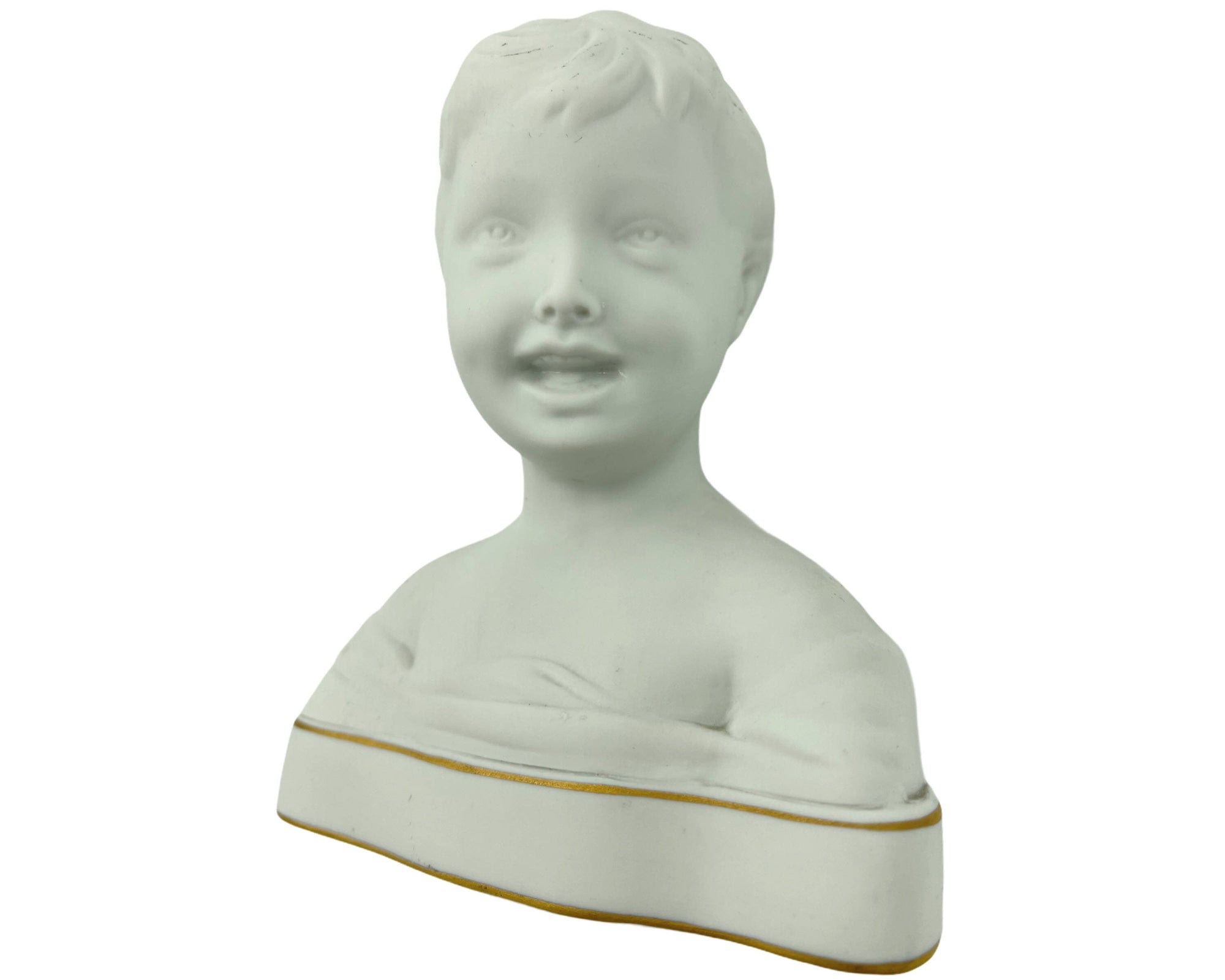 Vintage Tharaud Limoges Parian Bust Laughing Boy Bisque Porcelain - Poppy's Vintage Clothing