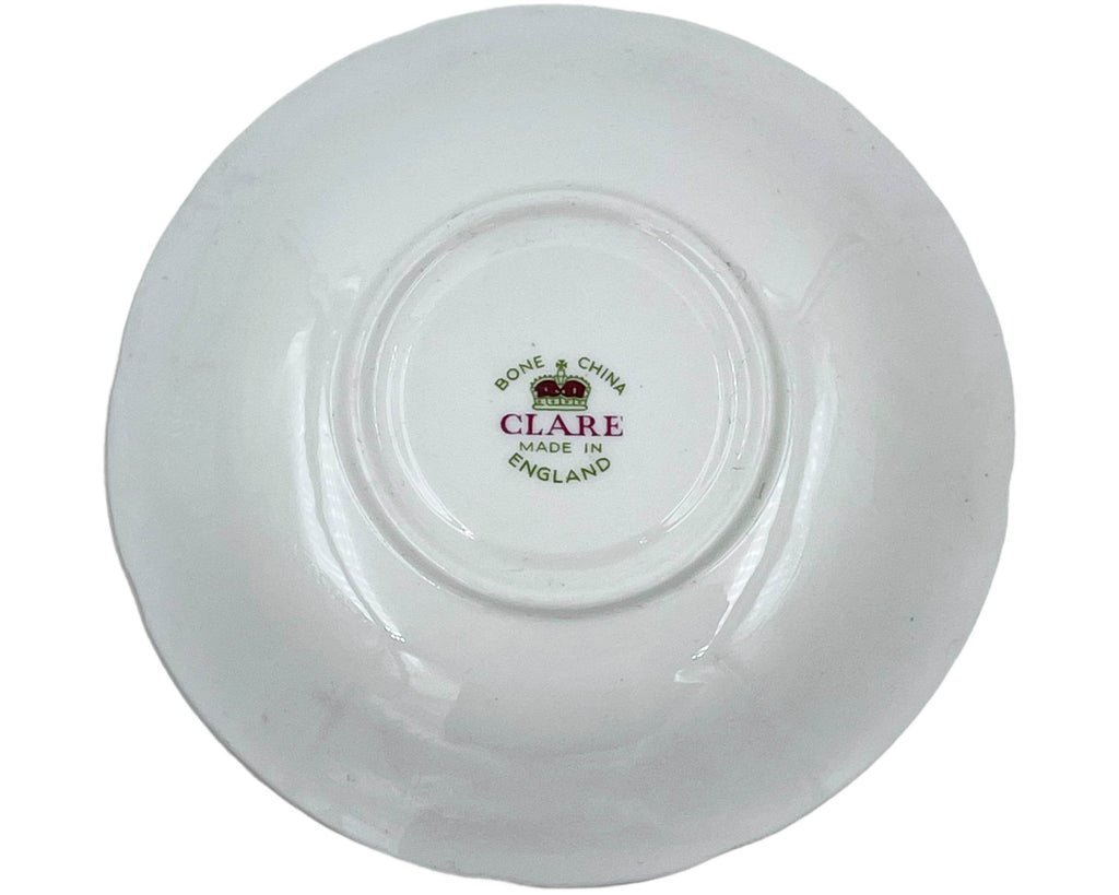 Vintage English Bone China Cup & Saucer Roses Pink and Yellow on Green Clare Teacup - Poppy's Vintage Clothing