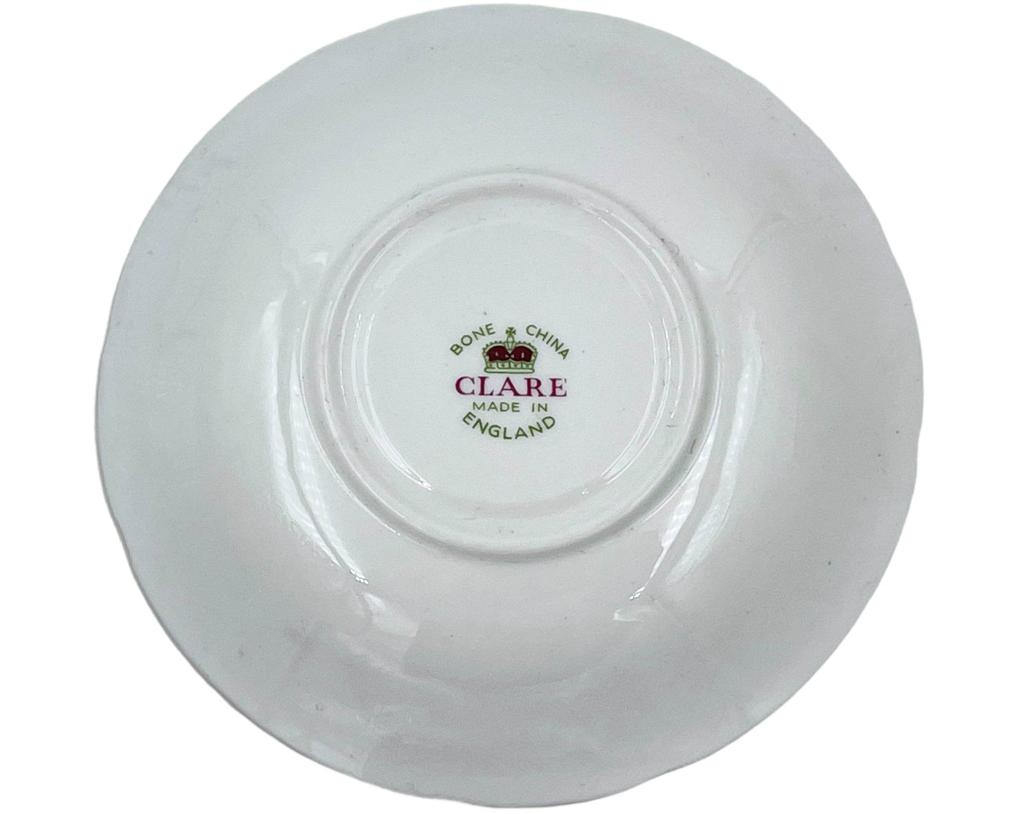 Vintage English Bone China Cup & Saucer Roses Pink and Yellow on Green Clare Teacup - Poppy's Vintage Clothing