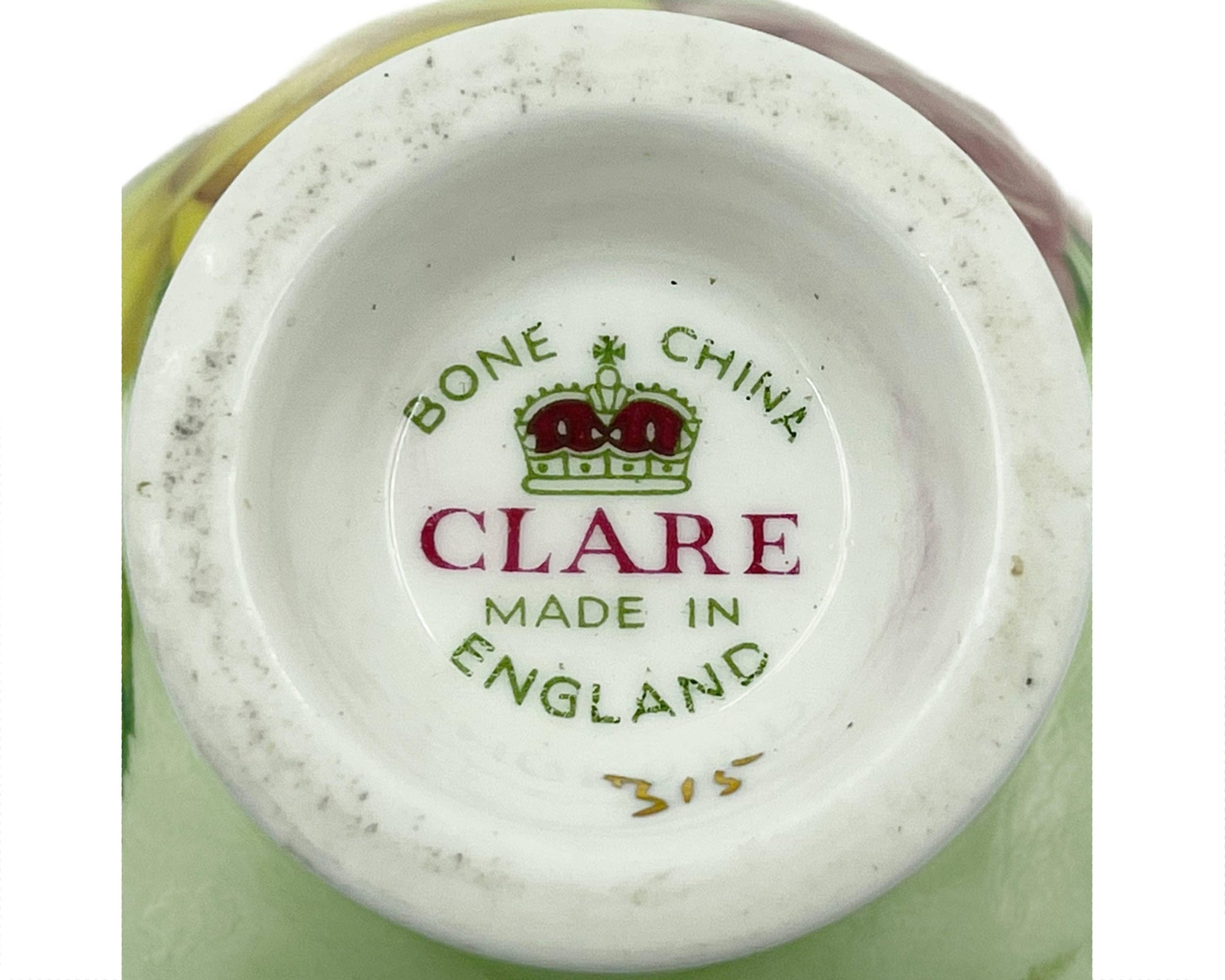 Vintage English Bone China Cup & Saucer Roses Pink and Yellow on Green Clare Teacup - Poppy's Vintage Clothing