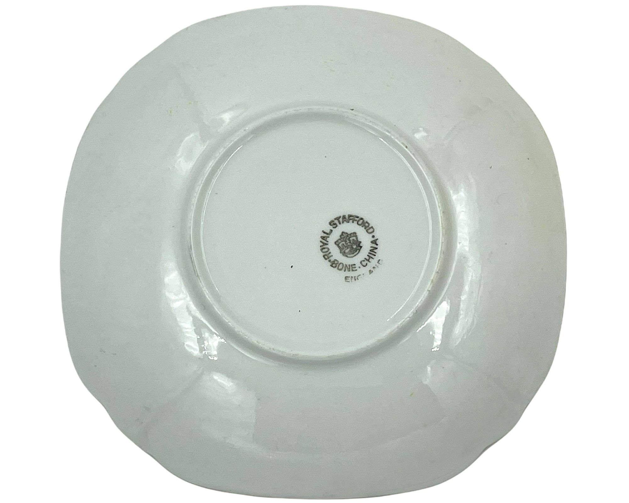 Art Deco Royal Stafford English Bone China Tea Cup & Saucer w Flower Handle - Poppy's Vintage Clothing