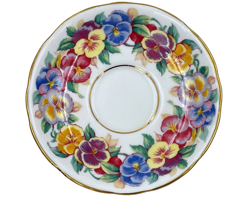 Vintage Royal Stafford Viola English Bone China Tea Cup & Saucer w Flower Handle - Poppy's Vintage Clothing