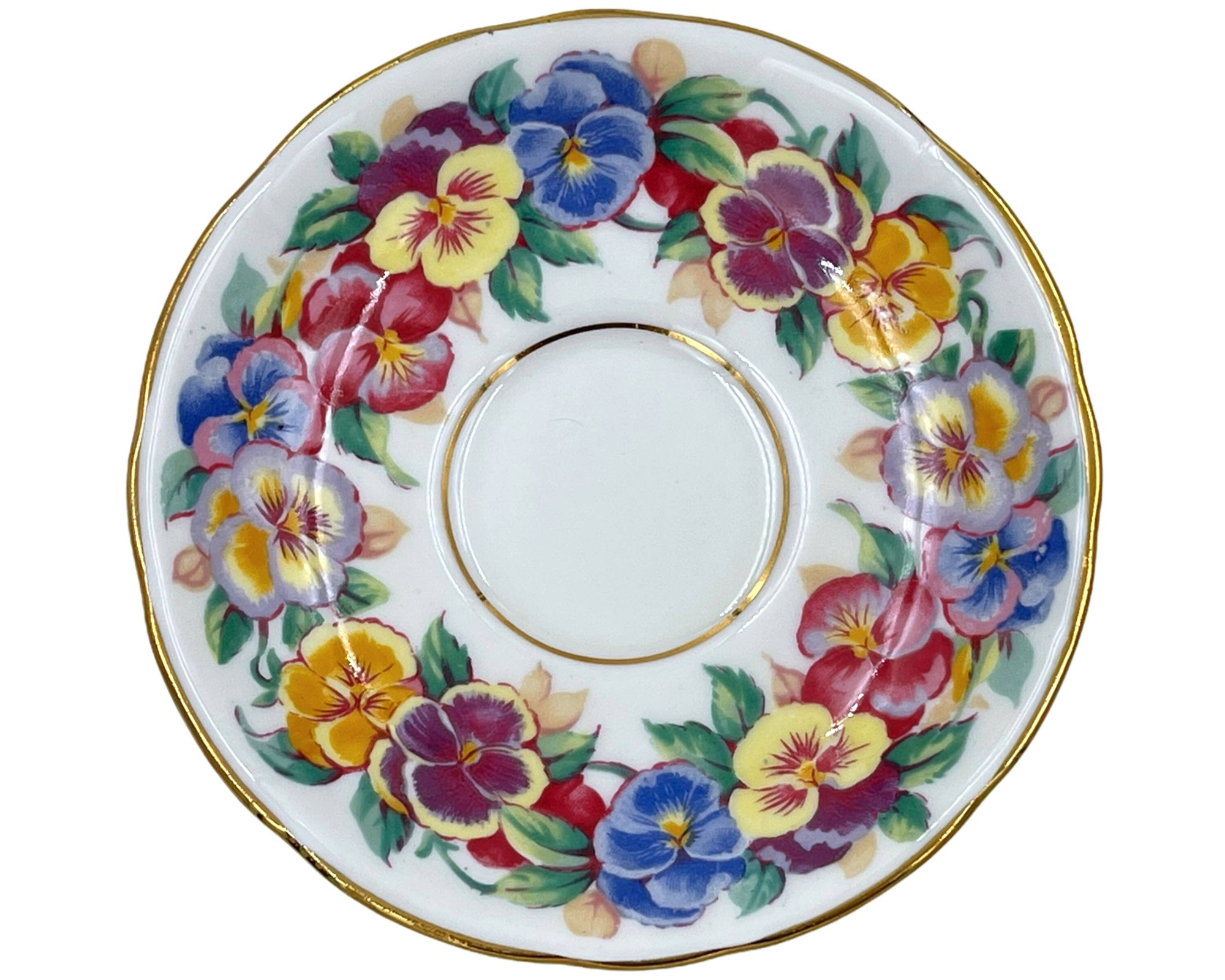 Vintage Royal Stafford Viola English Bone China Tea Cup & Saucer w Flower Handle - Poppy's Vintage Clothing