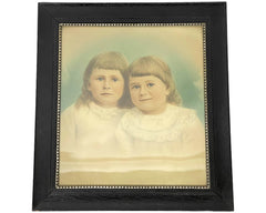 Antique Victorian Hand Tinted Photo of Children in Frame 13.75 x 15.5 - Poppy's Vintage Clothing