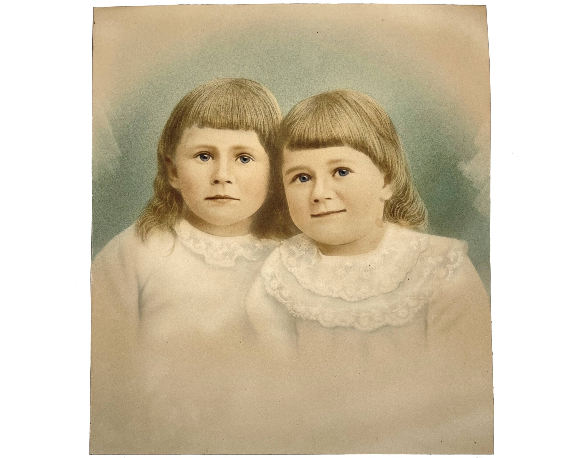 Antique Victorian Hand Tinted Photo of Children in Frame 13.75 x 15.5 - Poppy's Vintage Clothing