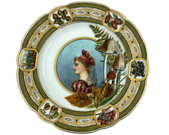 Antique Hand Painted Portrait Plate w Mushrooms Richter Fenkl & Hahn Bohemia - Poppy's Vintage Clothing