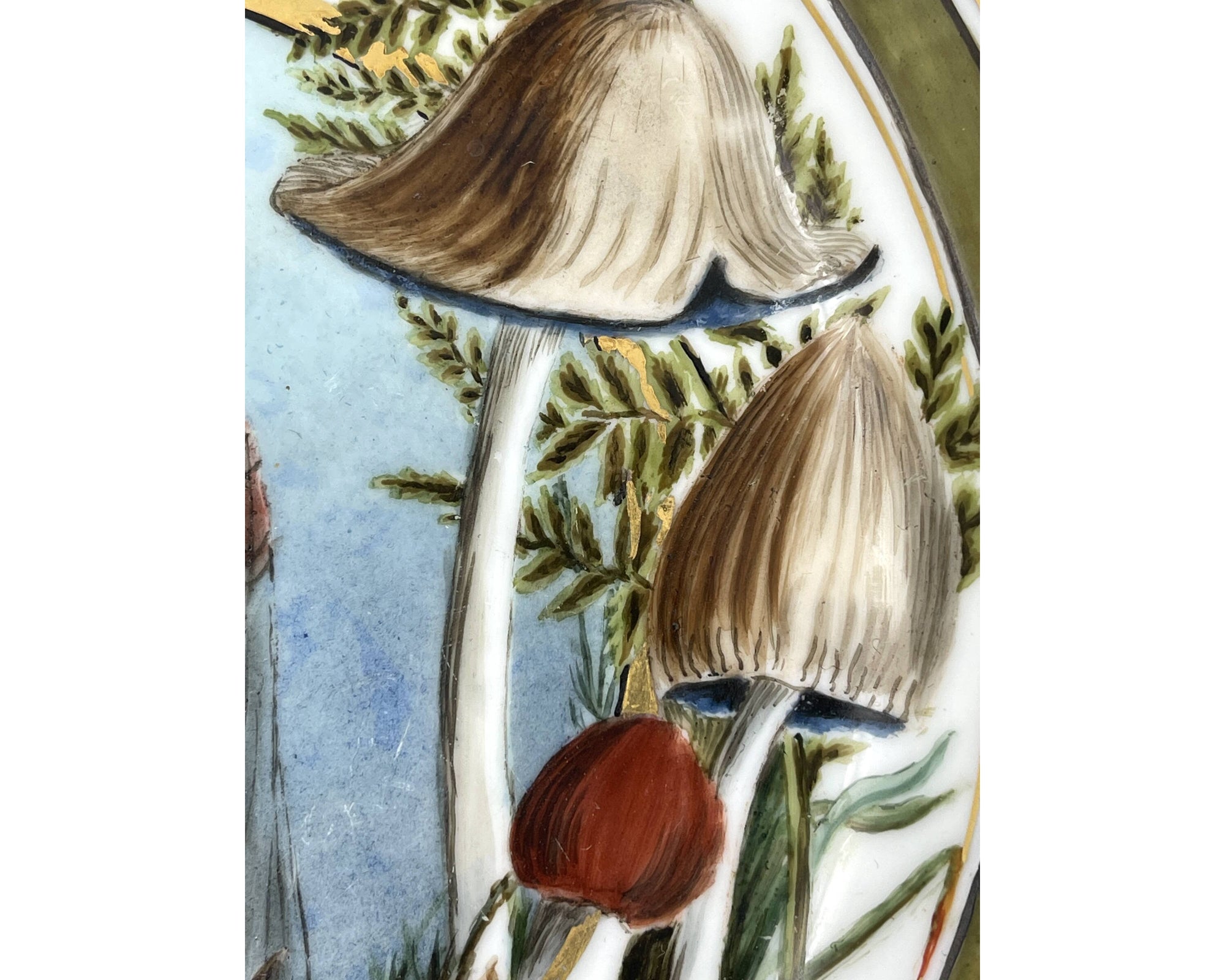 Antique Hand Painted Portrait Plate w Mushrooms Richter Fenkl & Hahn Bohemia - Poppy's Vintage Clothing