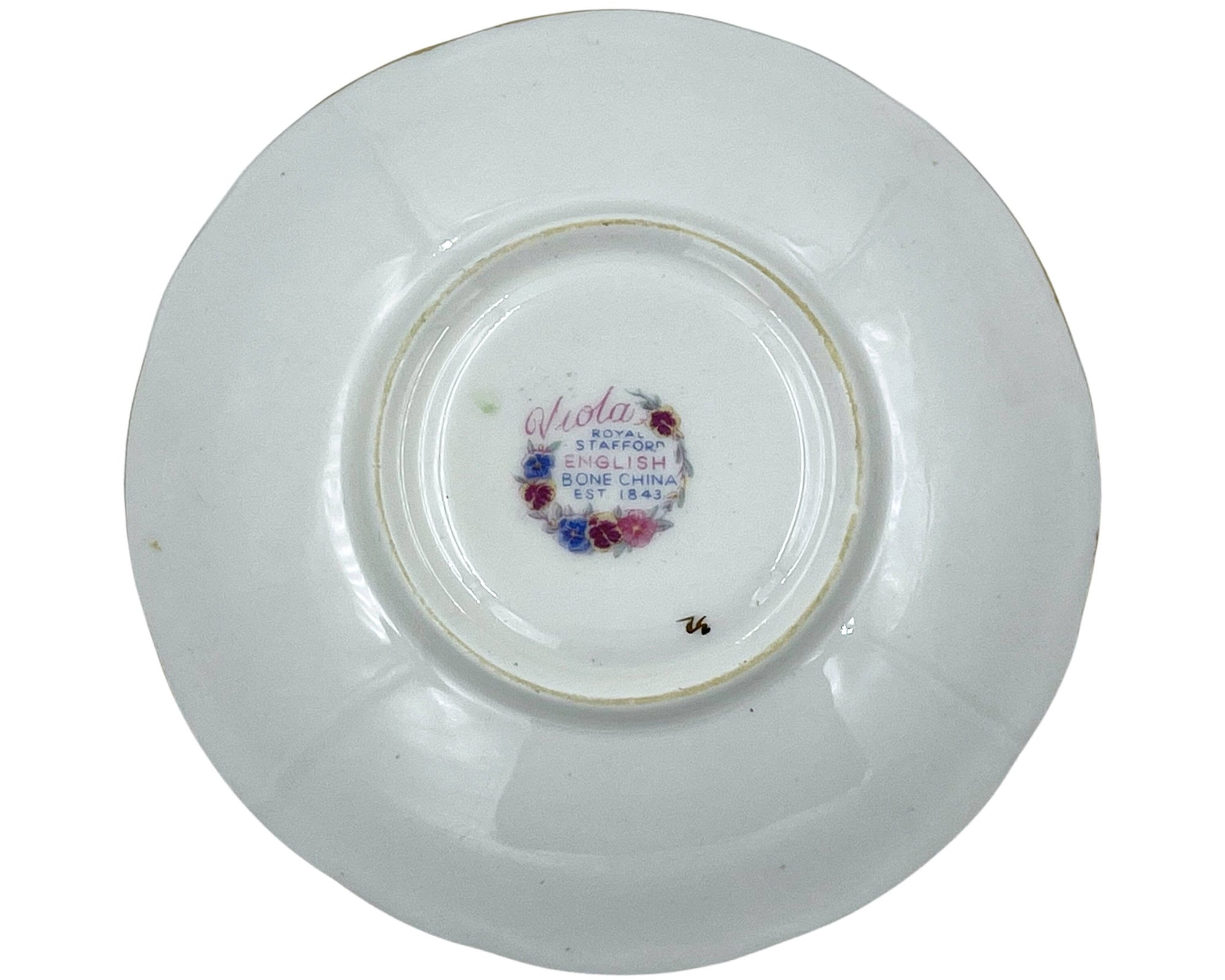 Vintage Royal Stafford Viola English Bone China Tea Cup & Saucer w Flower Handle - Poppy's Vintage Clothing