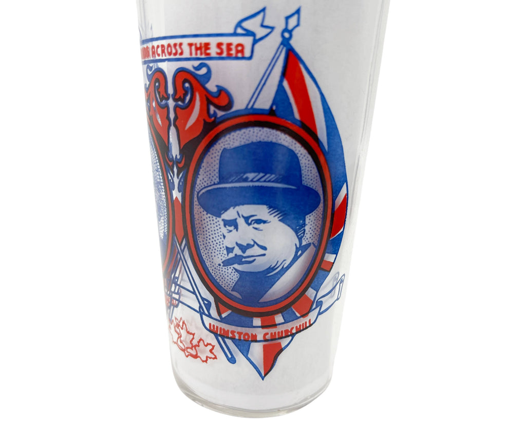 WWII Canadian Glass Tumbler FDR & Winston Churchill Patriotic War Effort - Poppy's Vintage Clothing