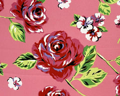 Vintage Sewing Fabric Red Roses Pink Rayon Crepe 62 Inches Square - Poppy's Vintage Clothing