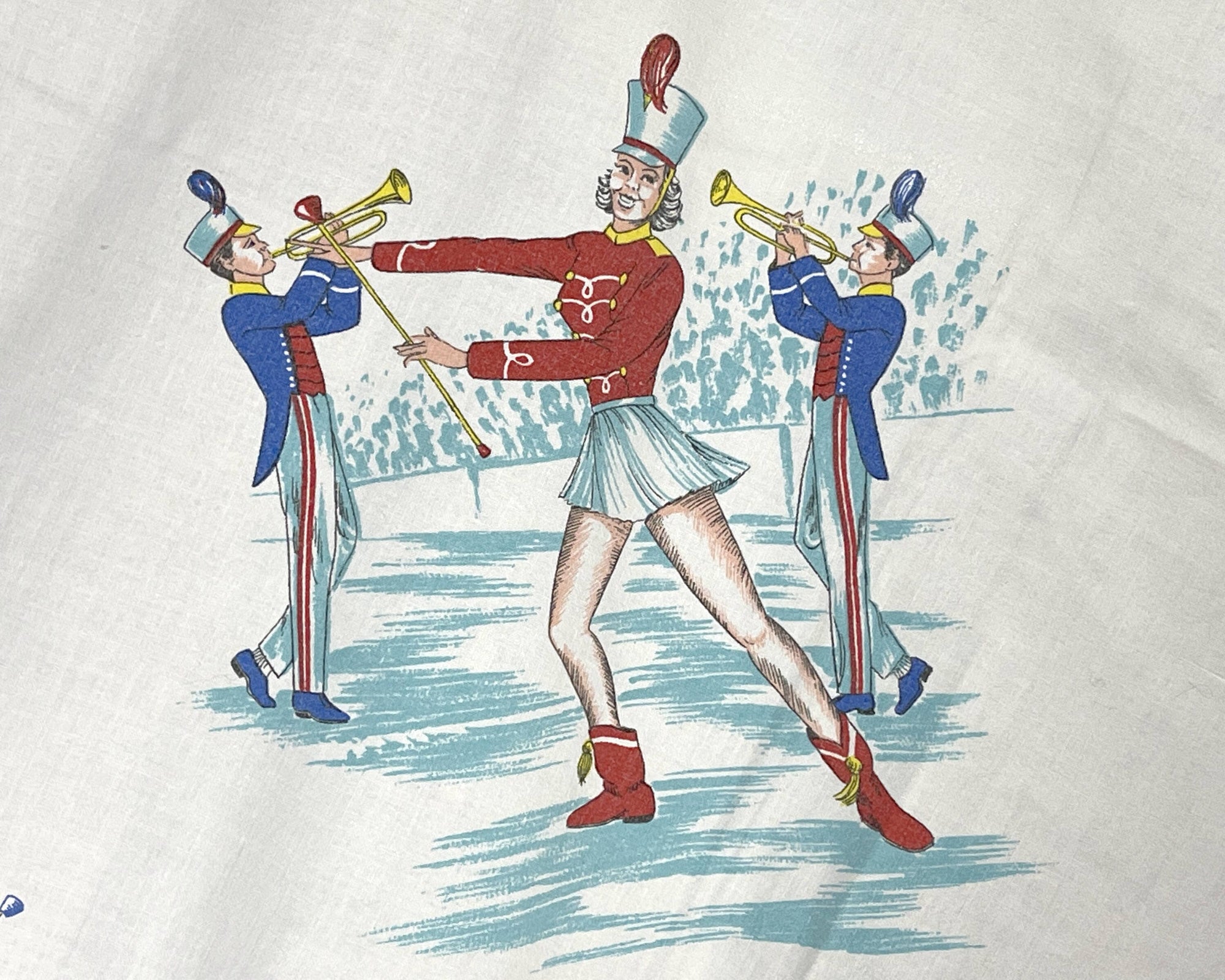 Vintage 1950s Majorette Bedsheets Printed Cotton Sheets Twin Beds 64 x 92 - Poppy's Vintage Clothing