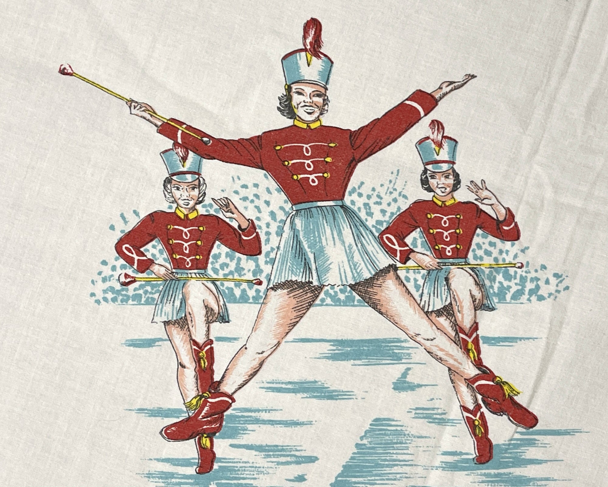 Vintage 1950s Majorette Bedsheets Printed Cotton Sheets Twin Beds 64 x 92 - Poppy's Vintage Clothing
