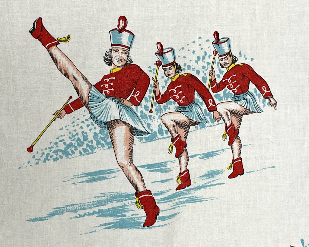 Vintage 1950s Majorette Bedsheets Printed Cotton Sheets Twin Beds 64 x 92 - Poppy's Vintage Clothing