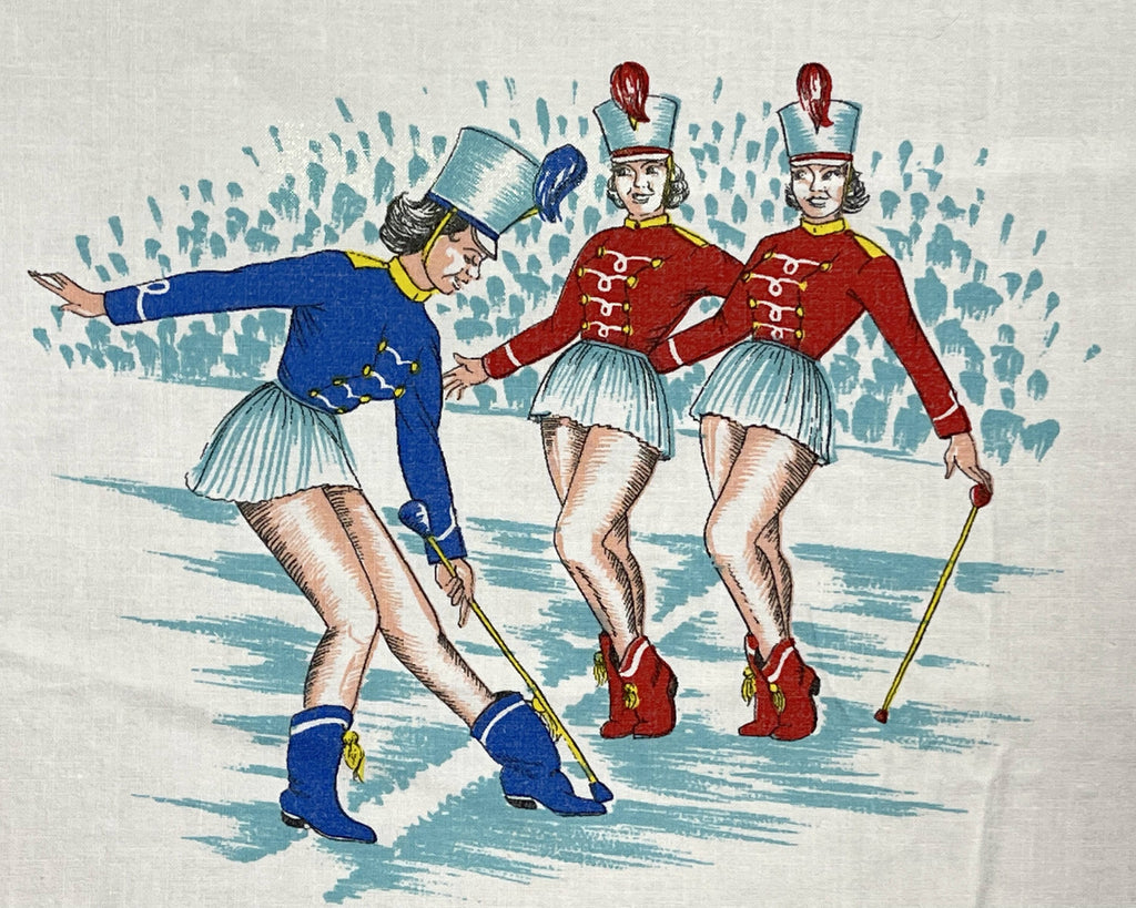 Vintage 1950s Majorette Bedsheets Printed Cotton Sheets Twin Beds 64 x 92 - Poppy's Vintage Clothing