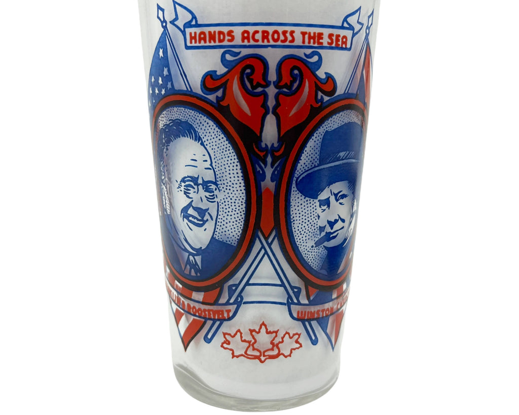 WWII Canadian Glass Tumbler FDR & Winston Churchill Patriotic War Effort - Poppy's Vintage Clothing