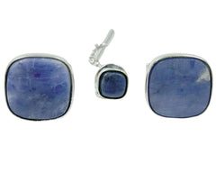 Vintage Sherman Senator Sodalite Cufflinks Silver Toned w Tie Tack - Poppy's Vintage Clothing