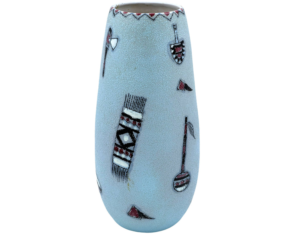 Vintage Italian Pottery Vase Native American Indian Motifs 11.75 - Poppy's Vintage Clothing