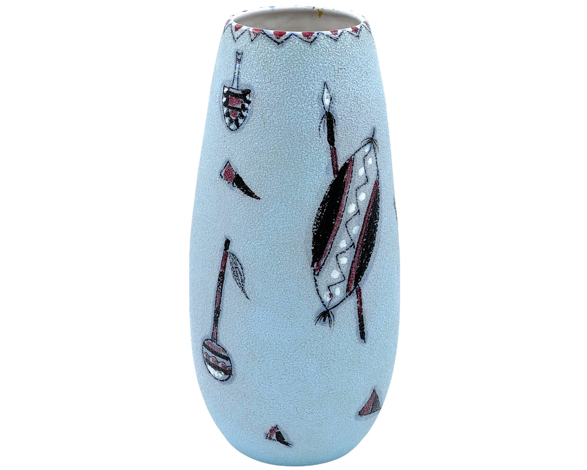 Vintage Italian Pottery Vase Native American Indian Motifs 11.75 - Poppy's Vintage Clothing