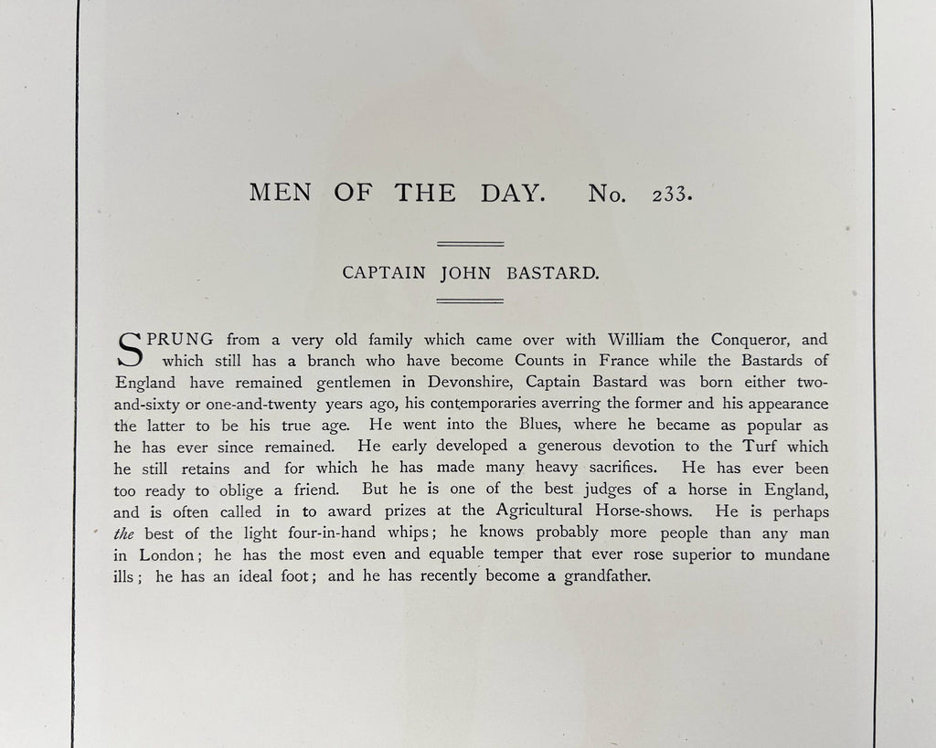Antique Vanity Fair Chromolitho Print Captain John Bastard Horse Man 1880 - Poppy's Vintage Clothing