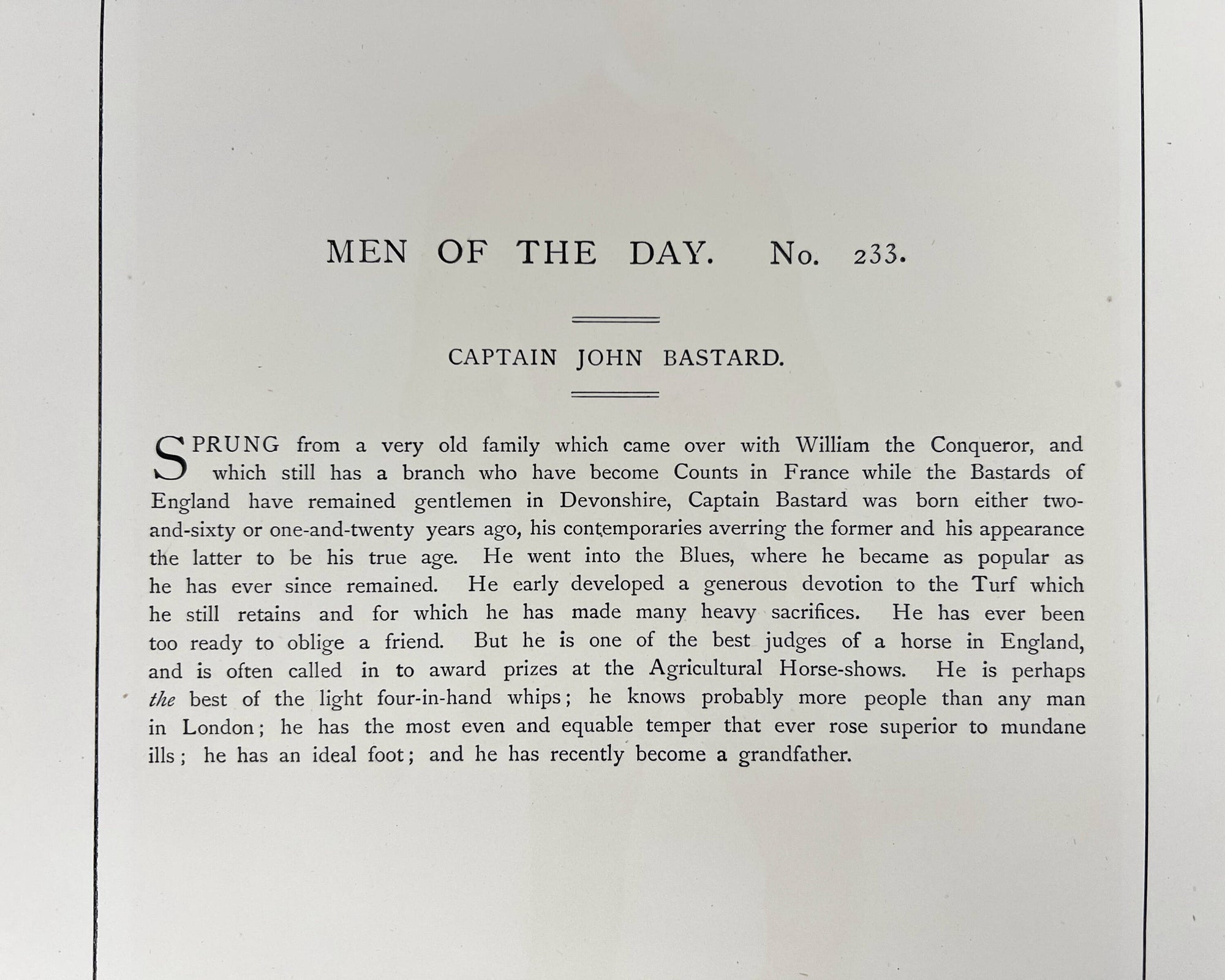 Antique Vanity Fair Chromolitho Print Captain John Bastard Horse Man 1880 - Poppy's Vintage Clothing