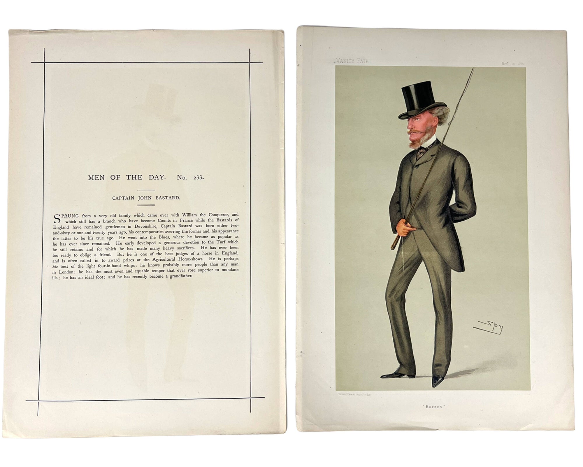 Antique Vanity Fair Chromolitho Print Captain John Bastard Horse Man 1880 - Poppy's Vintage Clothing