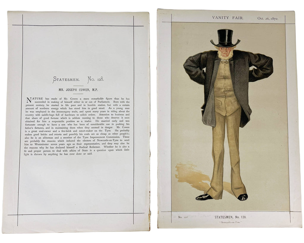 Antique Vanity Fair Chromolitho Print Joseph Cowen MP British Politics 1872 - Poppy's Vintage Clothing