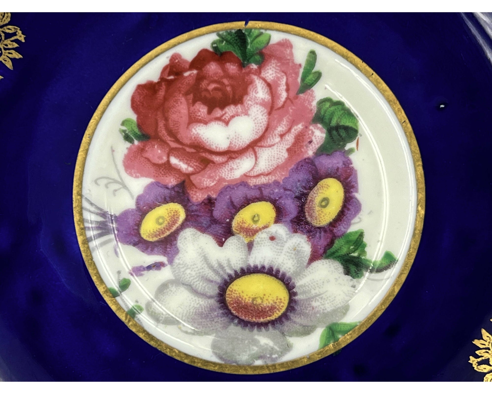 Vintage 1940s Paragon Bone China Cup & Saucer Cobalt Floral Bouquet 7884 - Poppy's Vintage Clothing