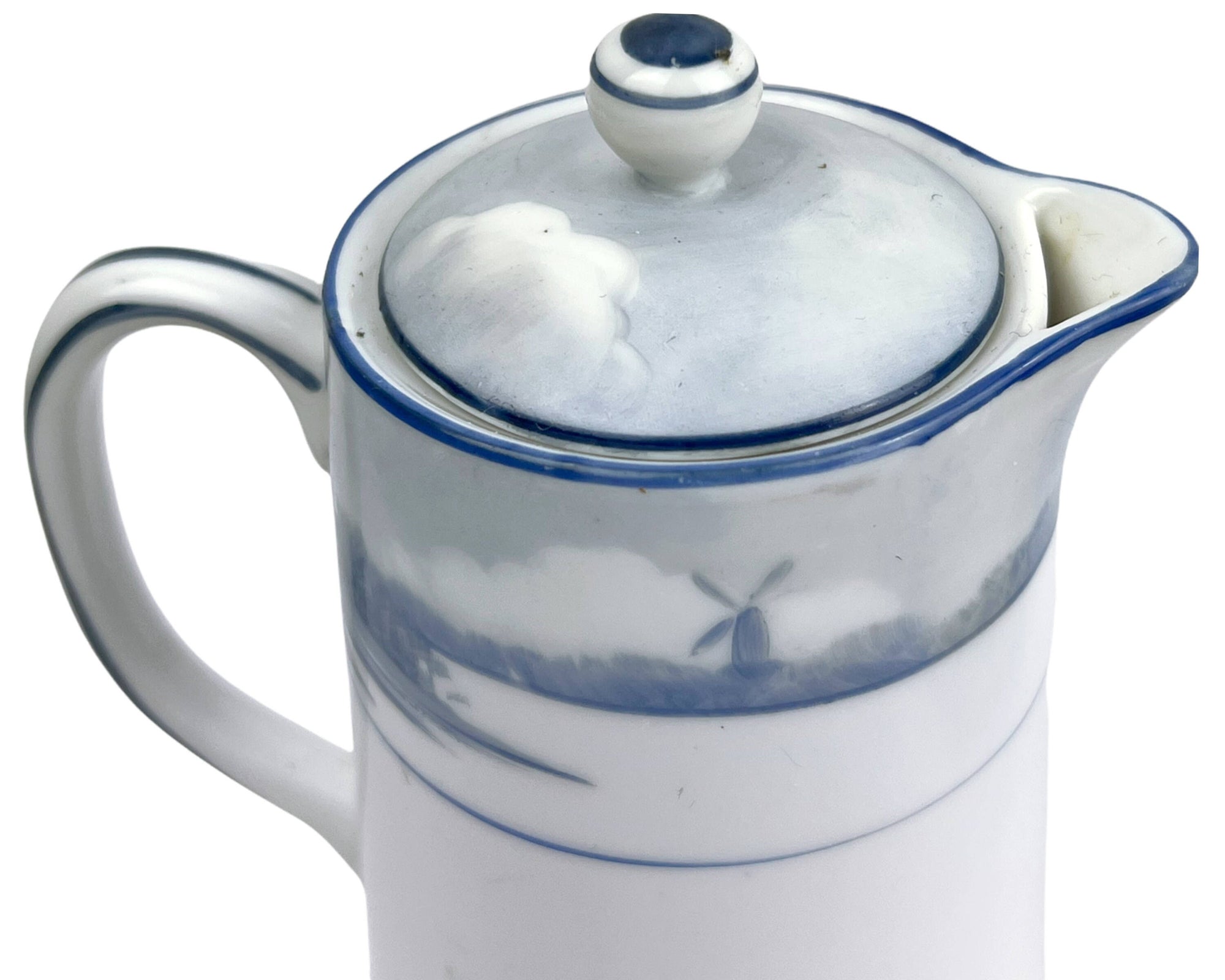 Antique Nippon Porcelain Windmill Set 4 Pc Pitcher Tray Trivet Plate Blue & White Morimura Bros - Poppy's Vintage Clothing