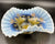 Antique Opalescent Glass Ruffled Bowl Goofus Floral Decoration - Poppy's Vintage Clothing