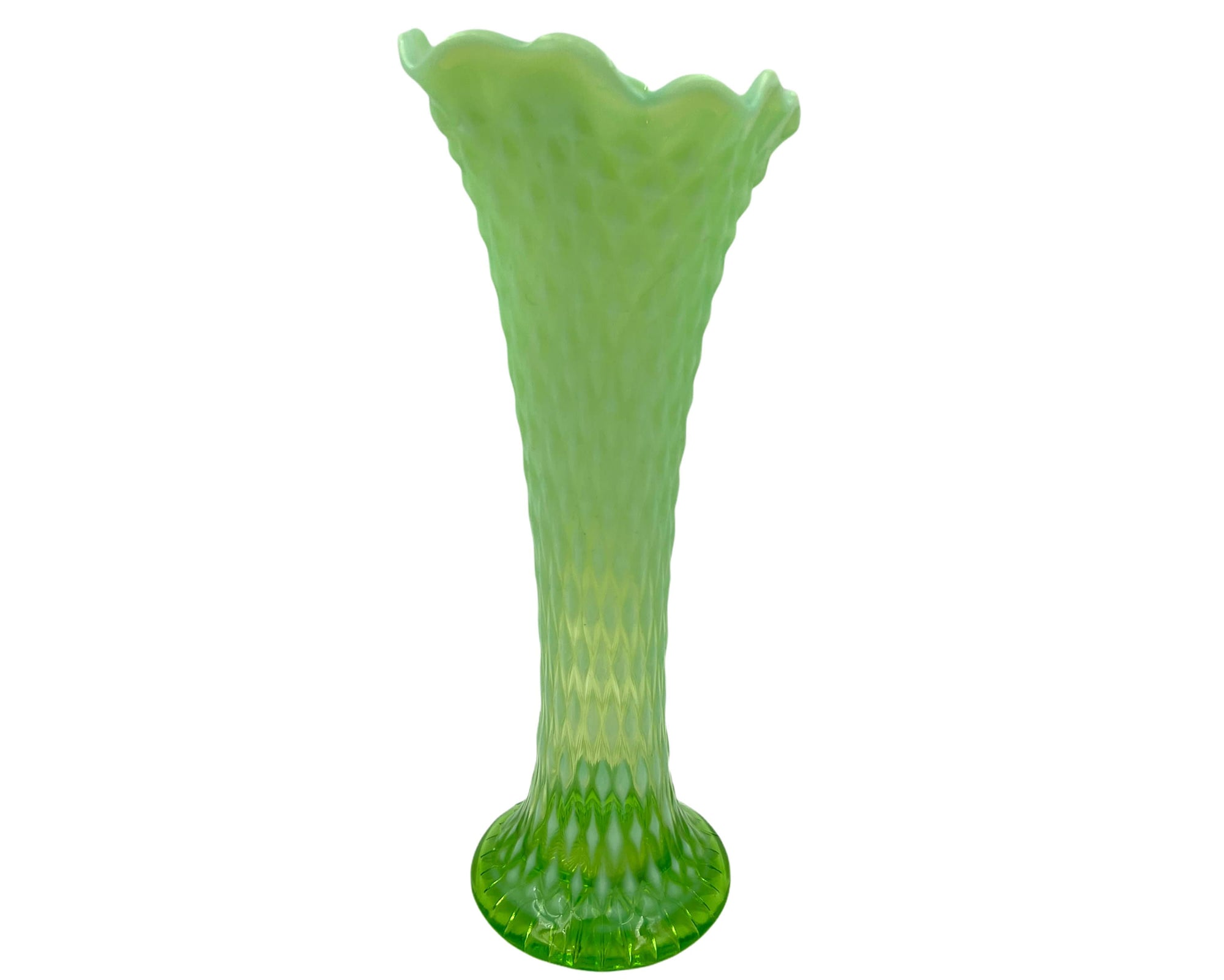 Antique Northwood Diamond Point Opalescent Glass Swung Vase 11 - Poppy's Vintage Clothing