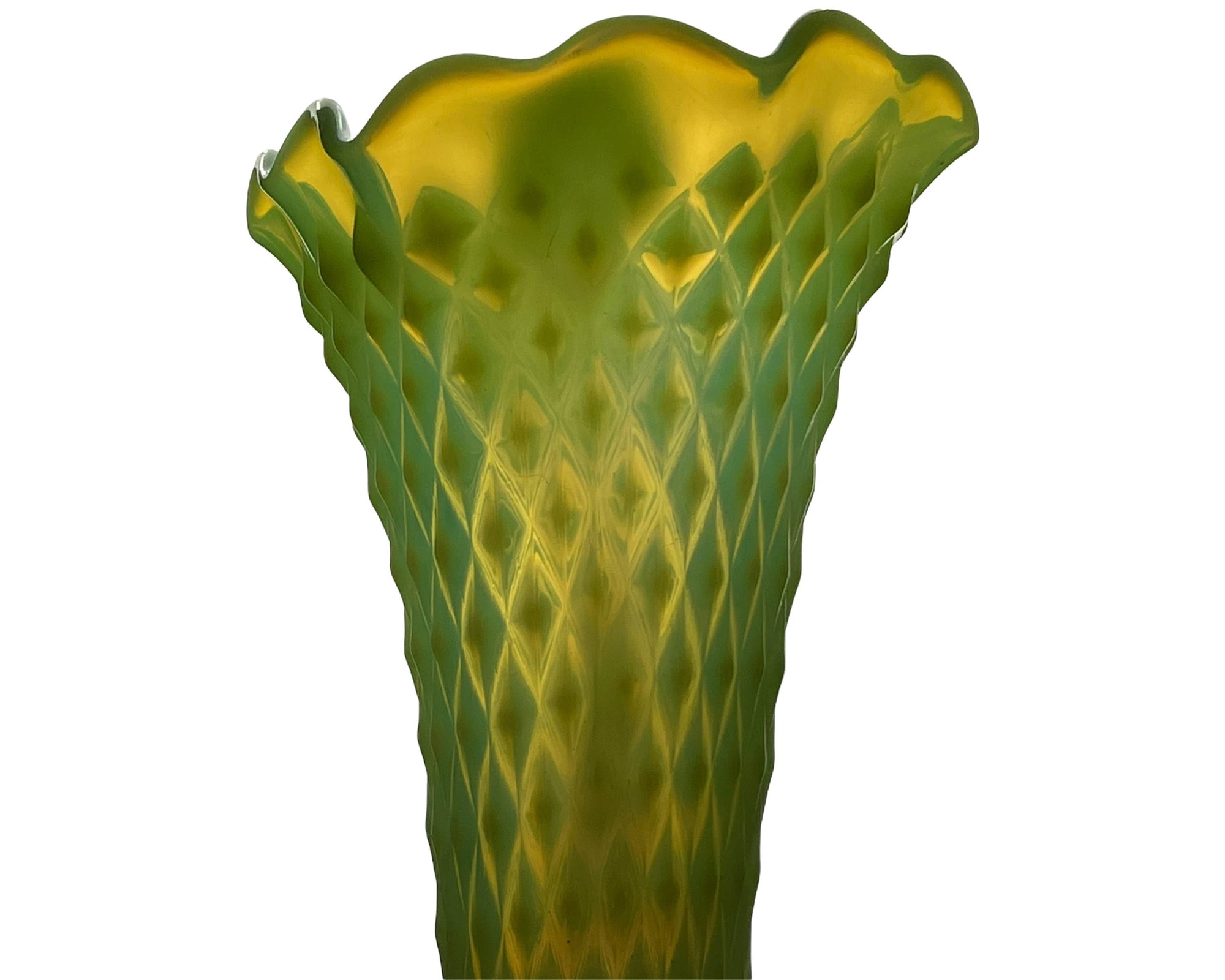 Antique Northwood Diamond Point Opalescent Glass Swung Vase 11 - Poppy's Vintage Clothing
