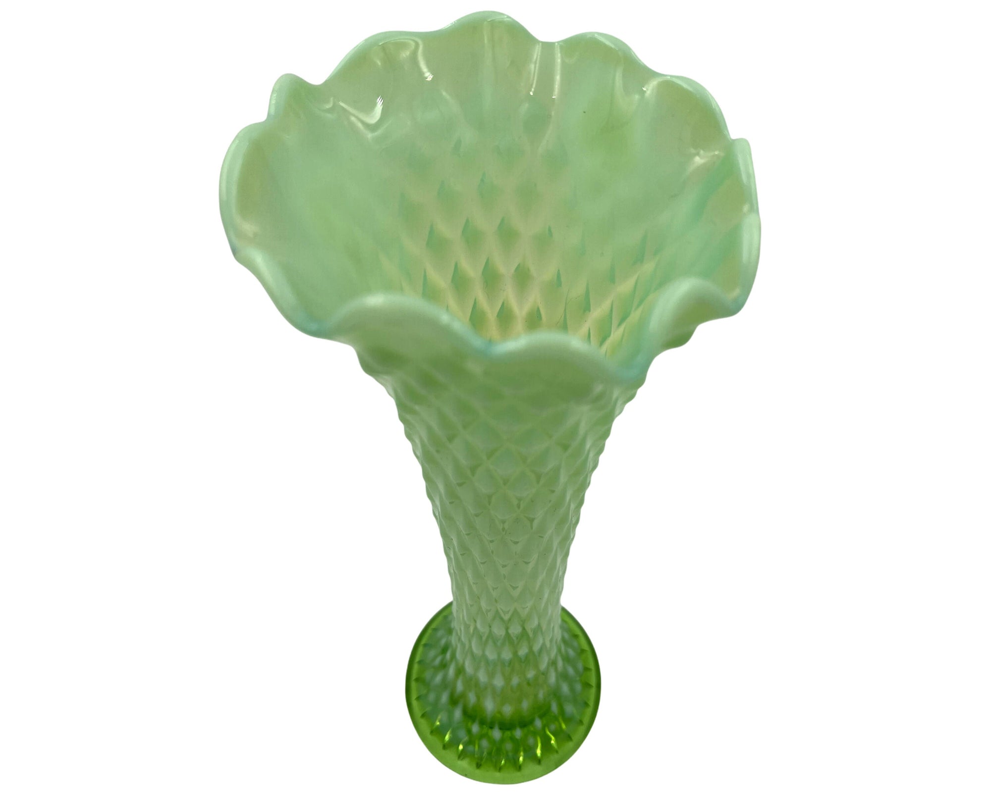 Antique Northwood Diamond Point Opalescent Glass Swung Vase 11 - Poppy's Vintage Clothing