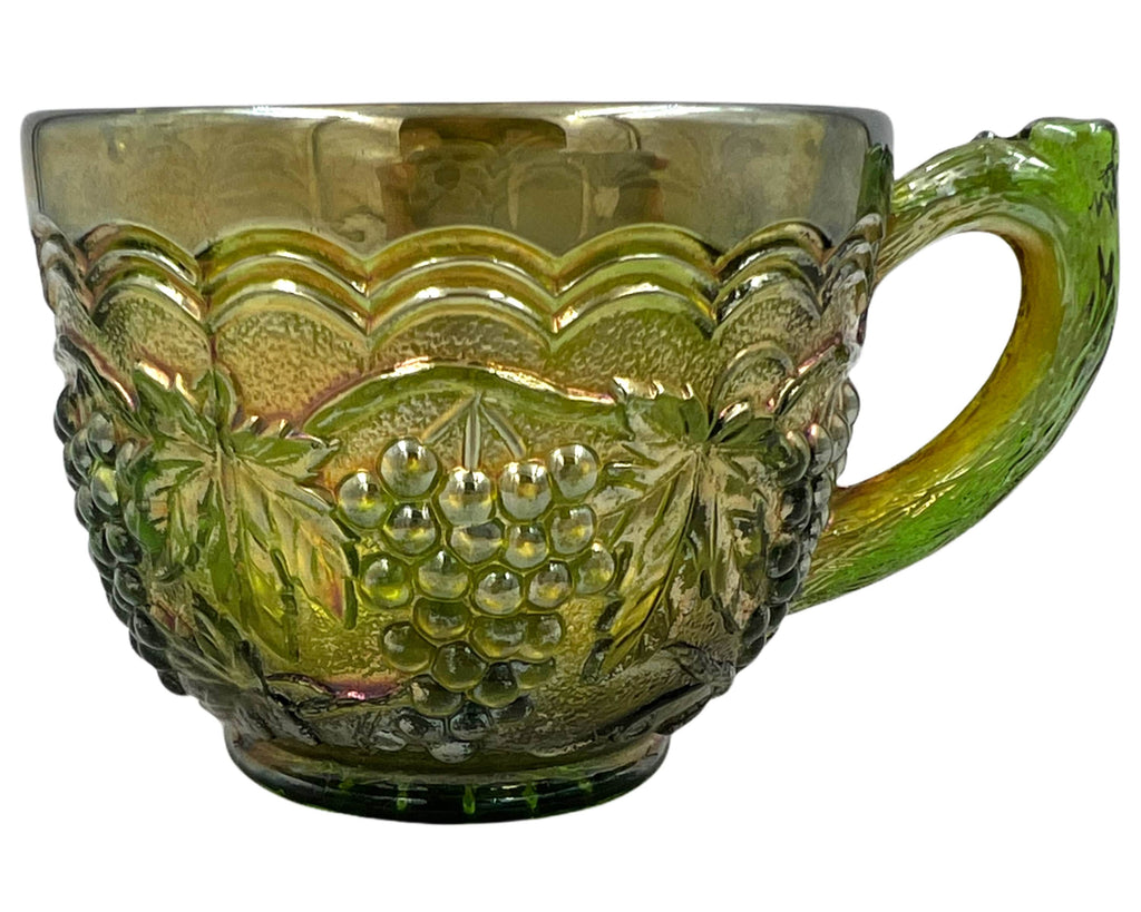 Antique Imperial Grape Helios Carnival Glass Punch Bowl & 4 Cups - Poppy's Vintage Clothing