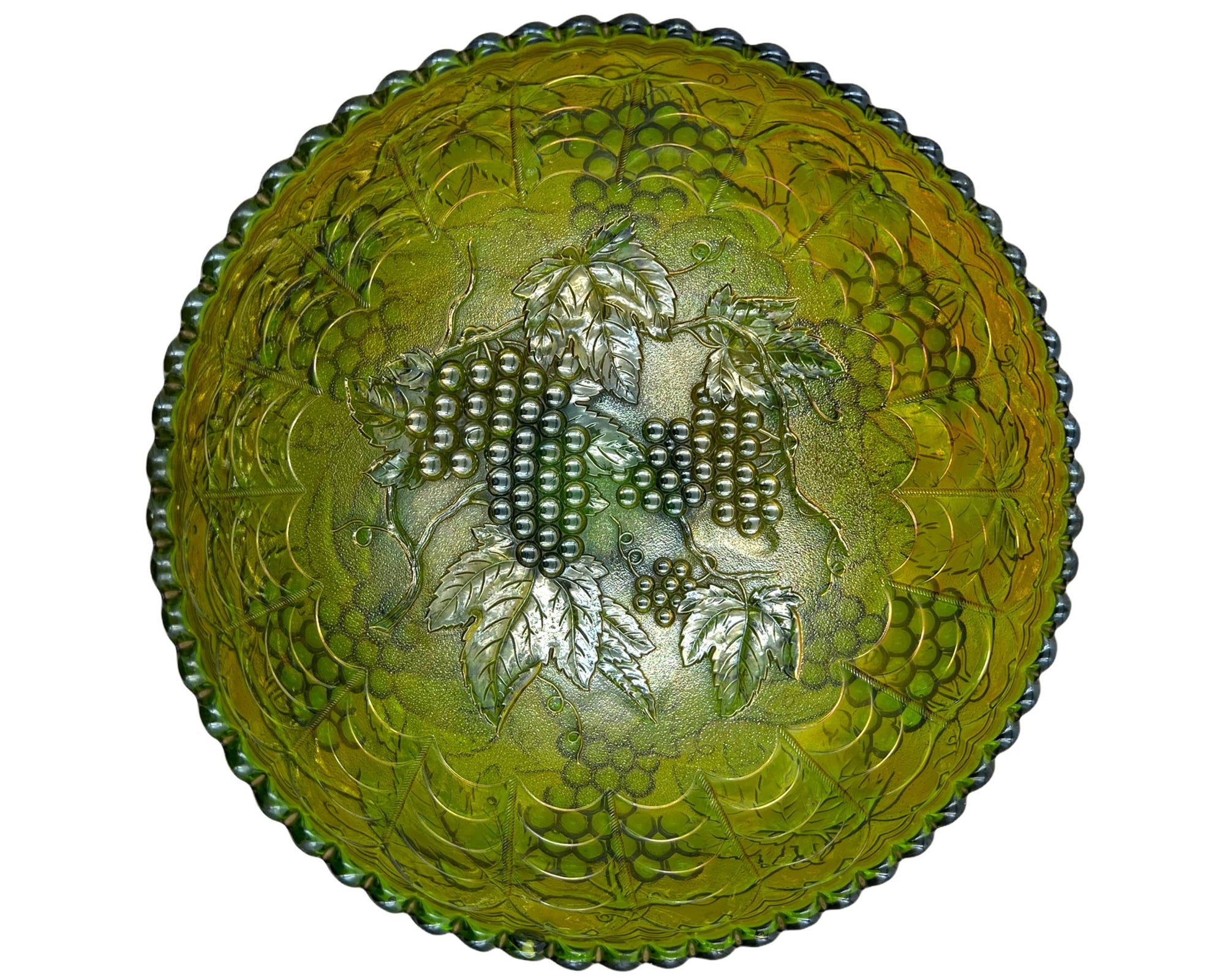 Antique Imperial Grape Helios Carnival Glass Punch Bowl & 4 Cups - Poppy's Vintage Clothing