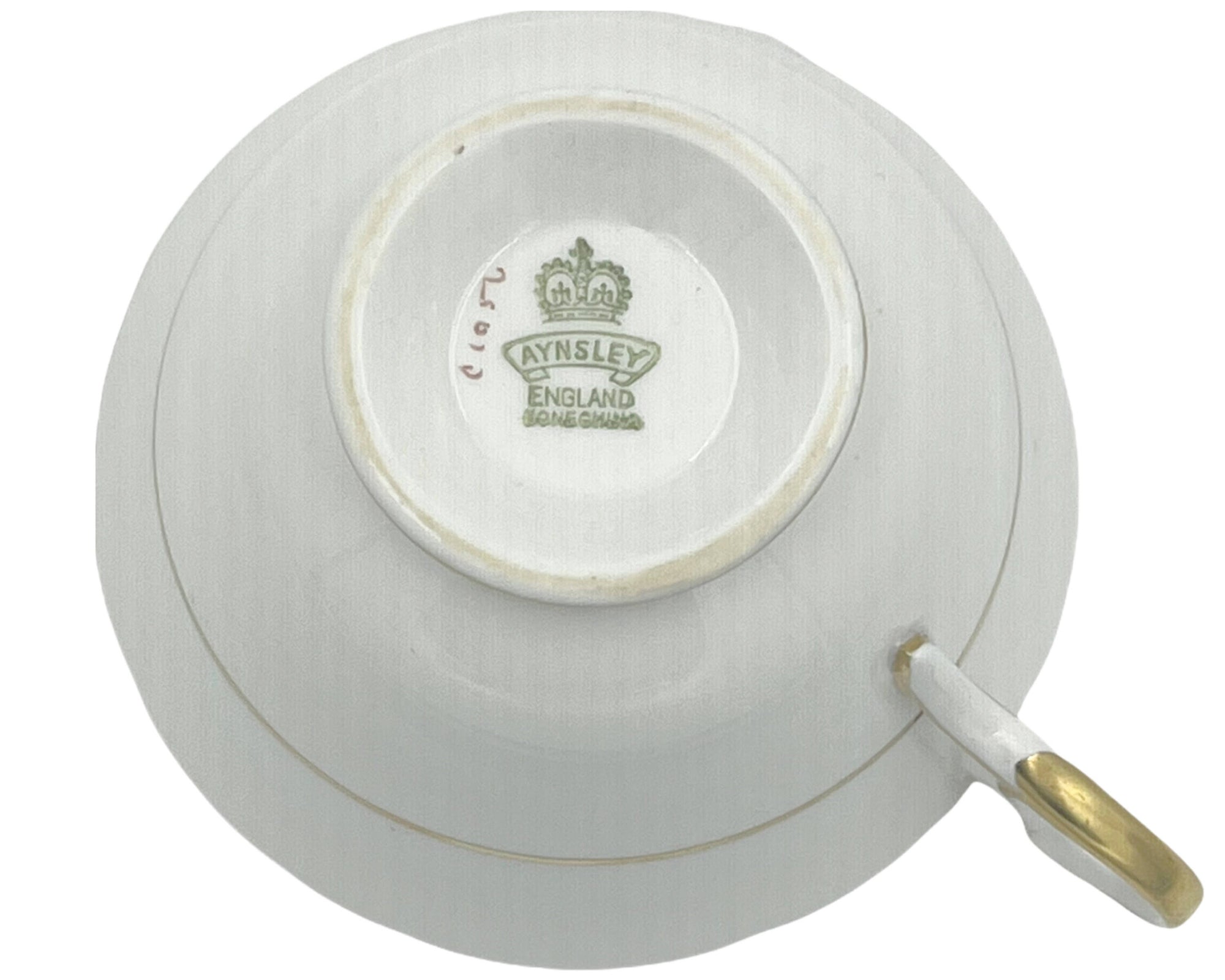 Vintage 1930s Aynsley Bone China Tea Cup & Saucer Rose Interior Magenta Gold C1056 - Poppy's Vintage Clothing