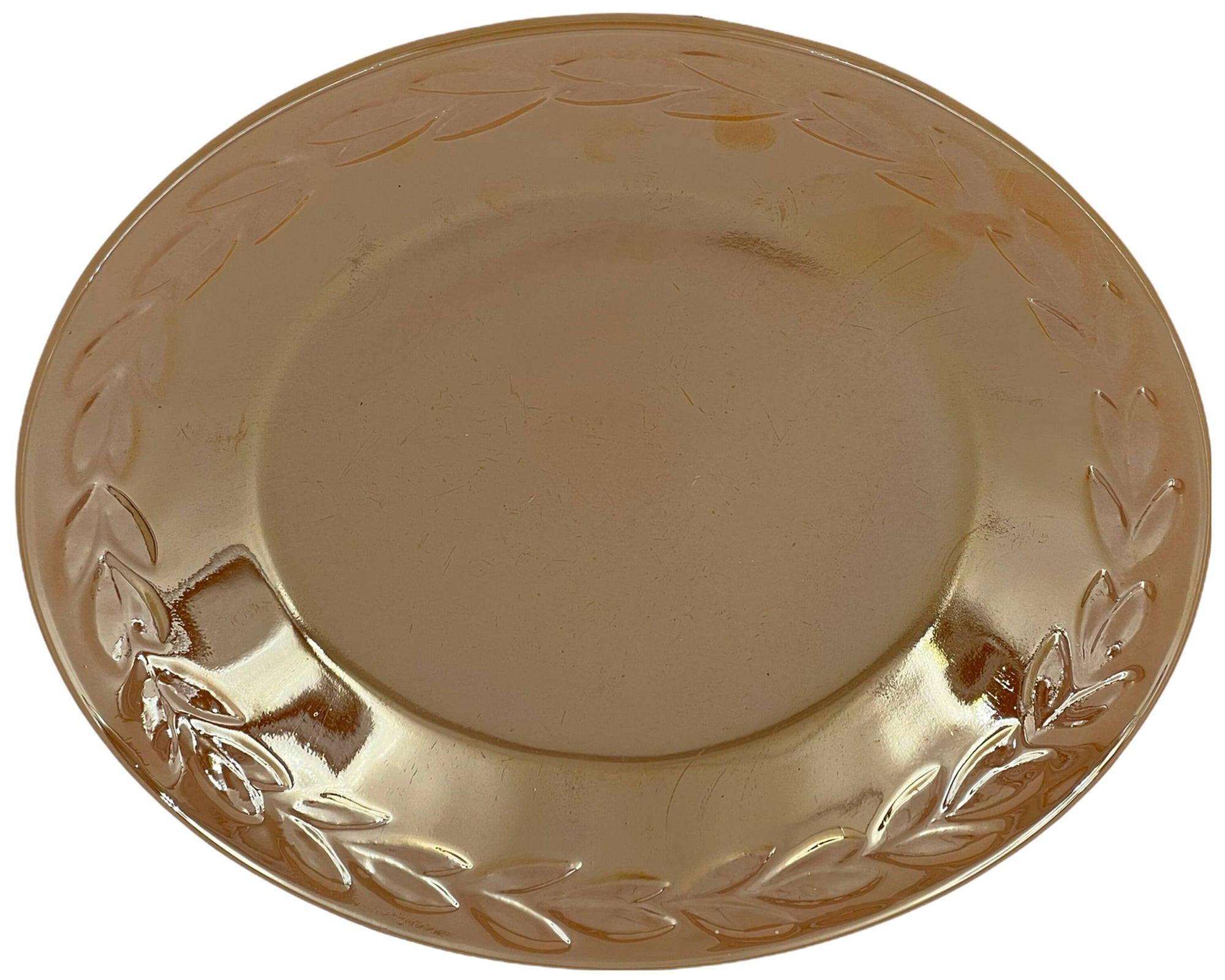 Vintage Fire King Peach Lustre Glass Laurel Dinner Plate 9 1/8 - Poppy's Vintage Clothing