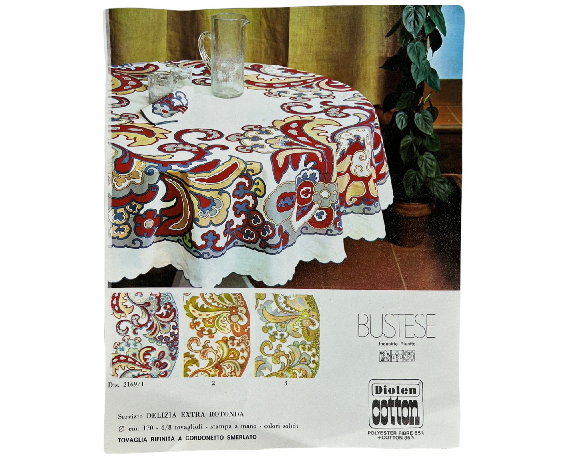 Mid Century NOS Italian Printed Round Tablecloth Unused NWT w Napkins Bustese - Poppy's Vintage Clothing