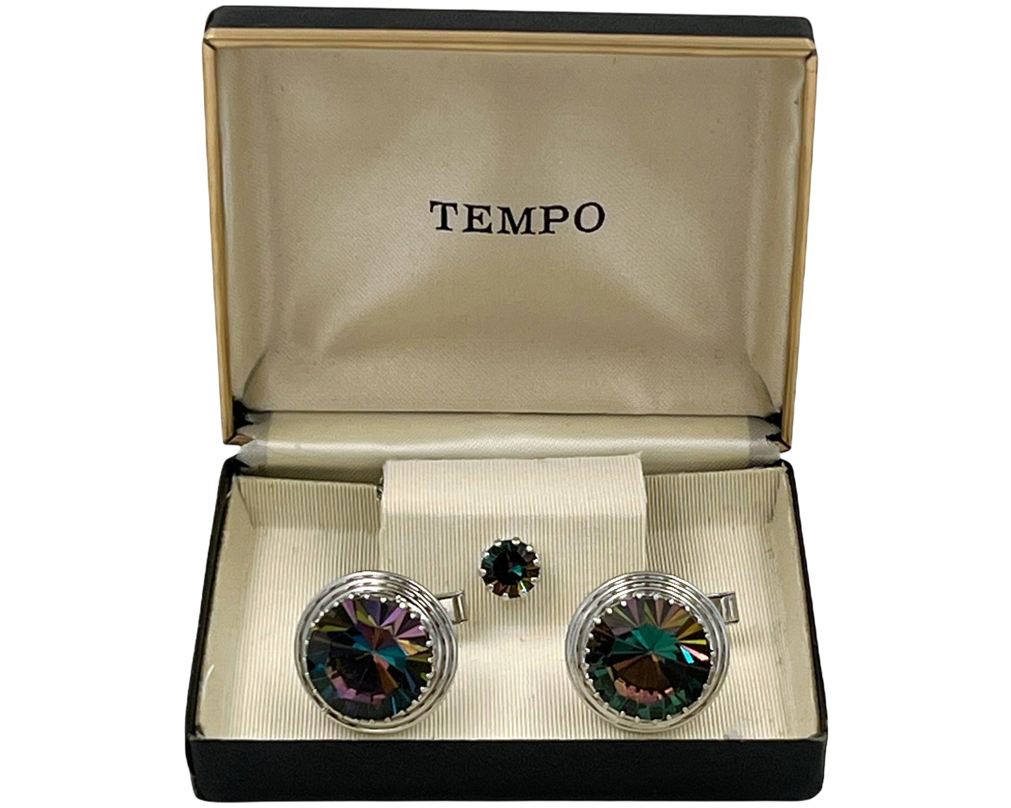 Vintage 1960s Rivoli Watermelon Rhinestone Cufflinks Set NOS - Poppy's Vintage Clothing