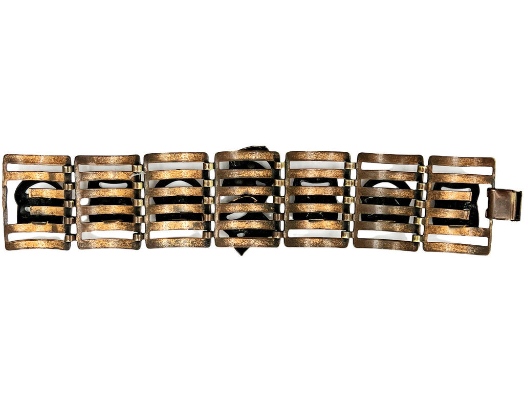 Vintage 1940s Copper Bracelet Comedy & Tragedy Drama Masks - VFG - Poppy's Vintage Clothing