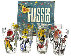 Vintage 1950s Circus Tumbler Set of 8 in Box Gaytime Glasses Dominion Glass Canada - Poppy's Vintage Clothing