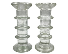 Mid Century Modern 3 Ring Glass Candlesticks 1960s Festivo Style Luminarc - Poppy's Vintage Clothing