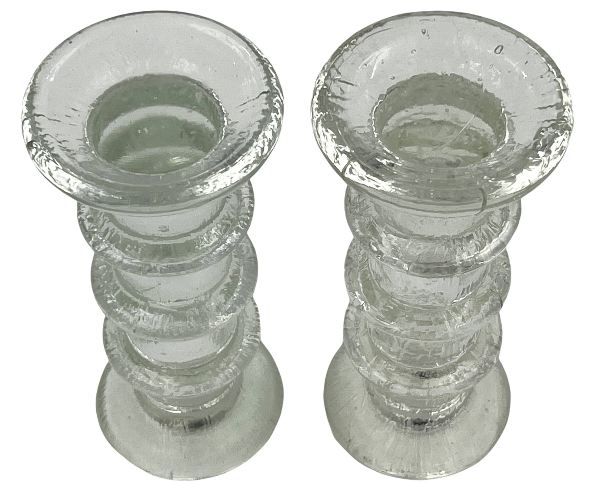 Mid Century Modern 3 Ring Glass Candlesticks 1960s Festivo Style Luminarc - Poppy's Vintage Clothing