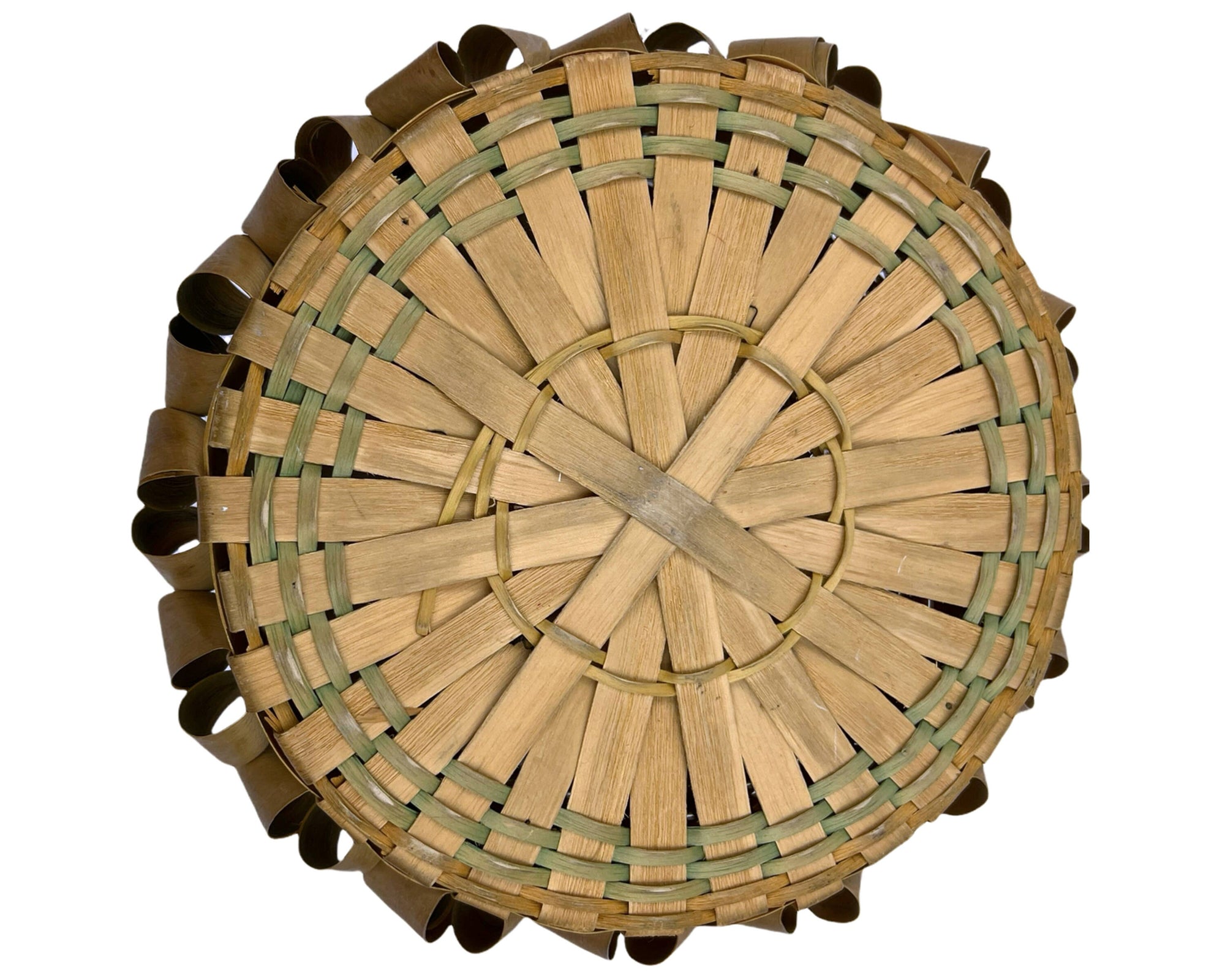 Vintage Native American Indian Lidded Basket Curly Ash & Sweetgrass Woodland Tribe - Poppy's Vintage Clothing