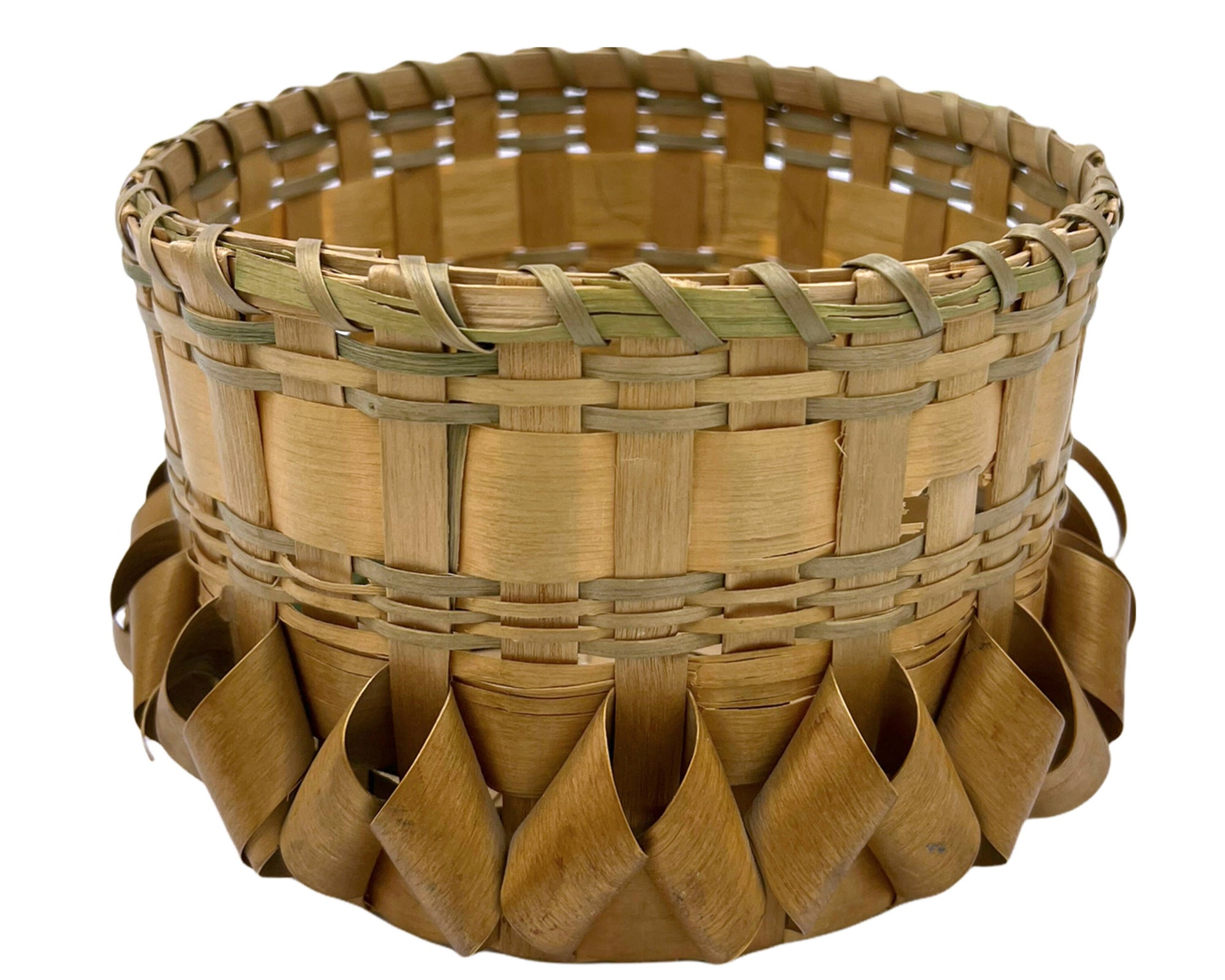 Vintage Native American Indian Lidded Basket Curly Ash & Sweetgrass Woodland Tribe - Poppy's Vintage Clothing