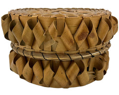 Vintage Native American Indian Lidded Basket Curly Ash & Sweetgrass Woodland Tribe - Poppy's Vintage Clothing