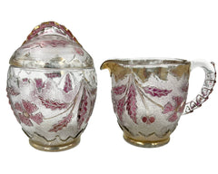 EAPG US Glass Delaware Creamer & Sugar Reverse Cranberry Rose Stained - Poppy's Vintage Clothing