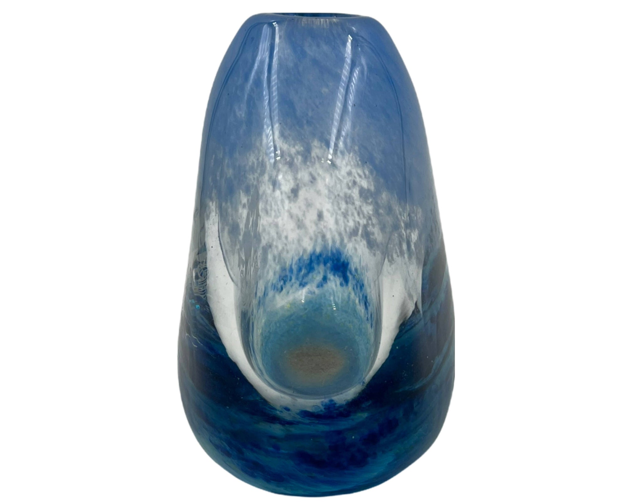 Vintage Caithness Glass Bud Vase Scotland Engraved Ship 1984 Denis Mann Seascape - Poppy's Vintage Clothing