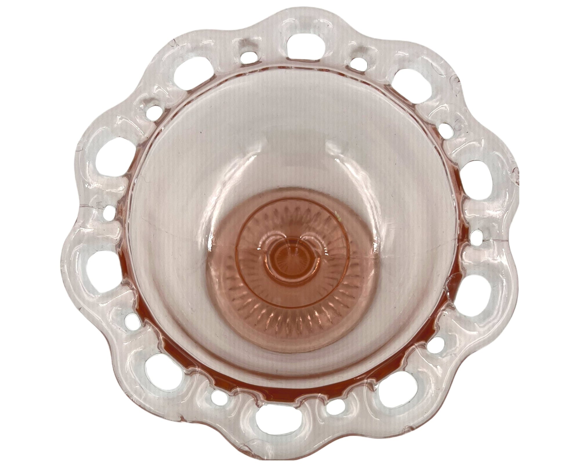 Hocking Old Colony Pink Depression Glass Candy Jar and Cover Open Lace Edge - Poppy's Vintage Clothing